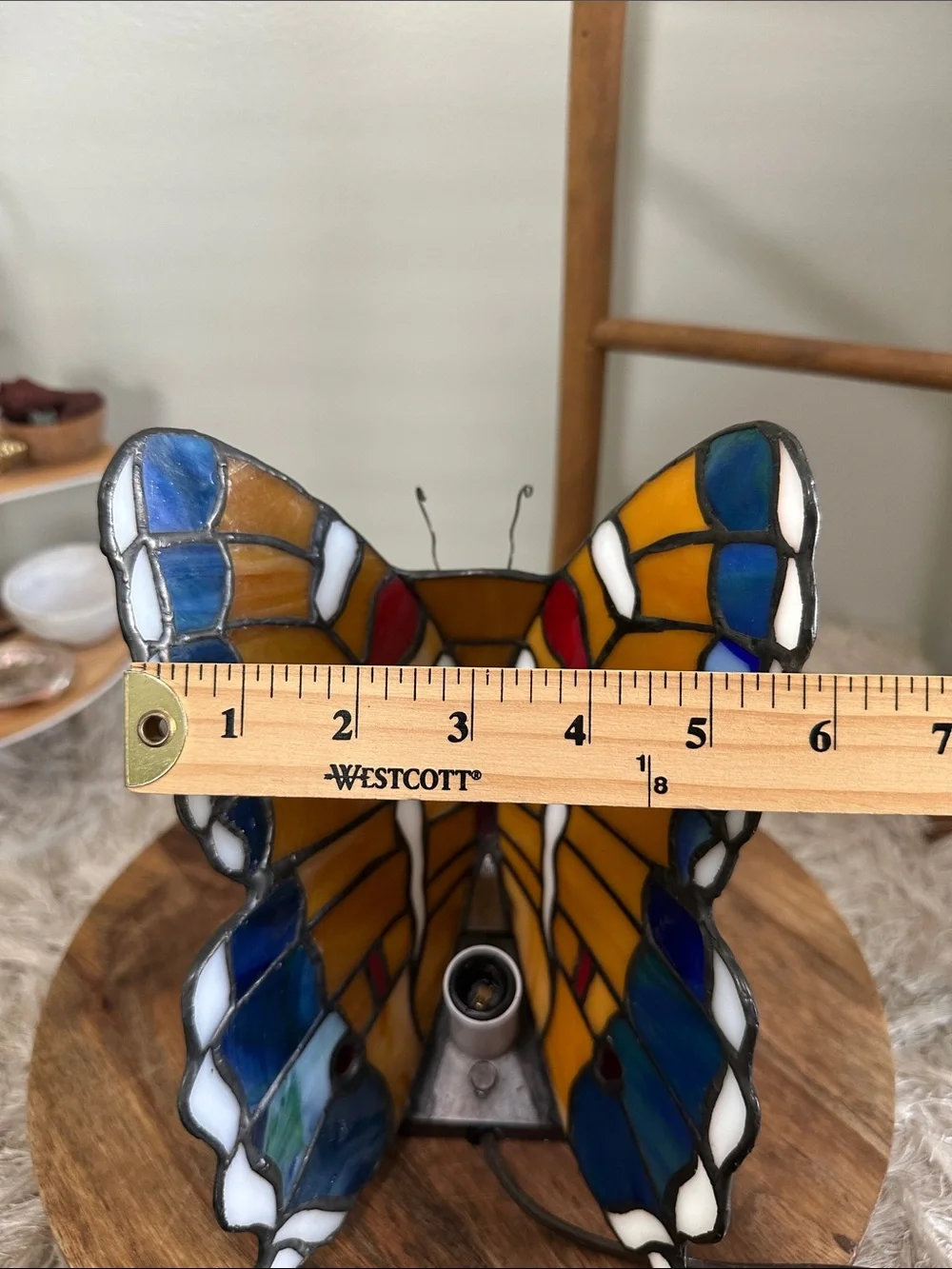 Tiffany Style Stained Glass Butterfly On Flower Night Light Table Lamp Works